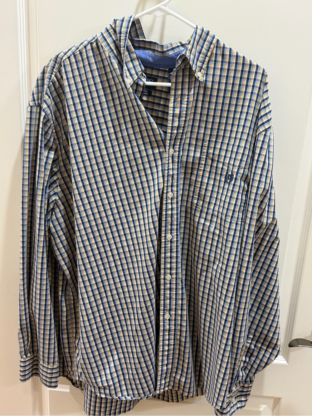 Chaps XXL Blue and Tan Checked Men's Button-Down Shirt